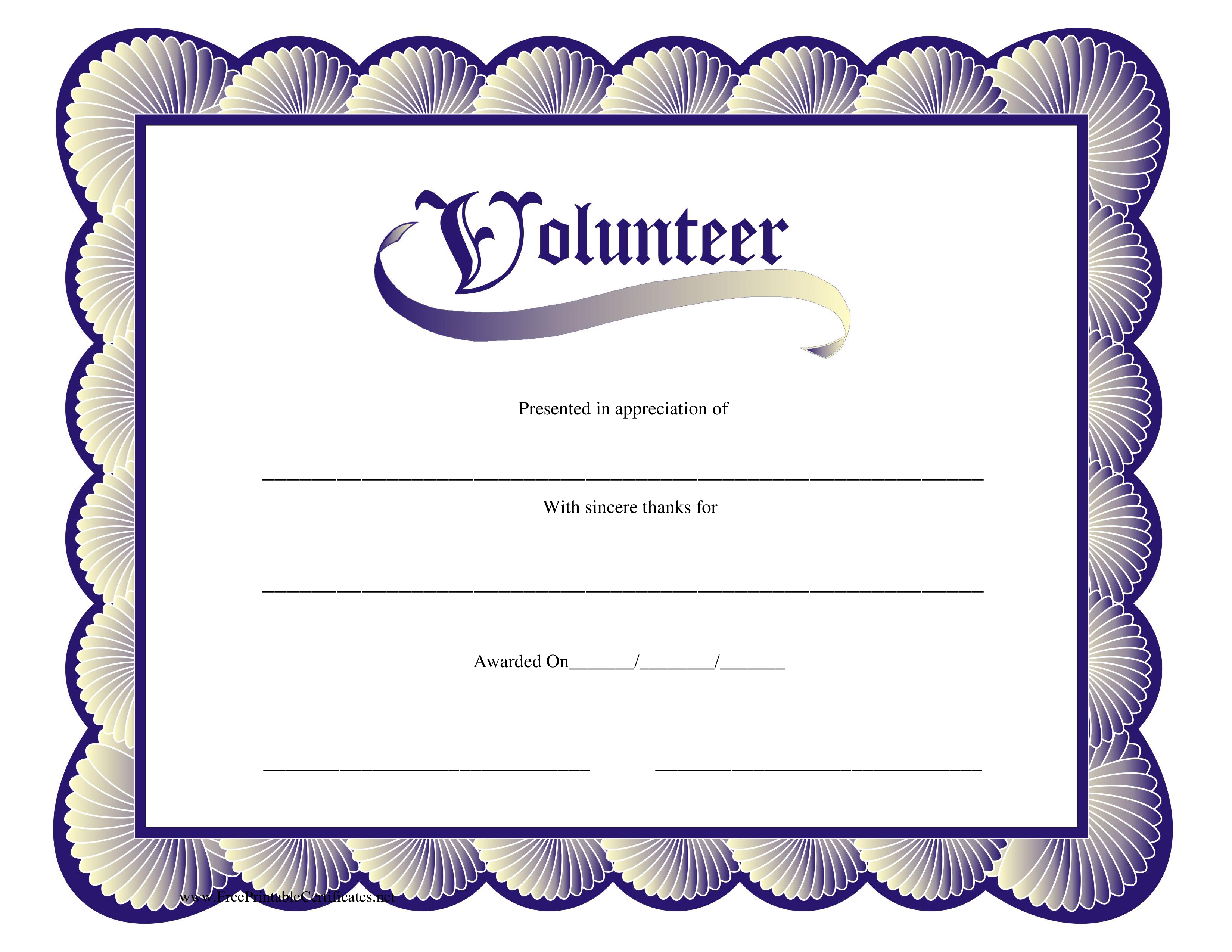 Kostenloses Volunteer Certificate With Regard To Volunteer Award Certificate Template