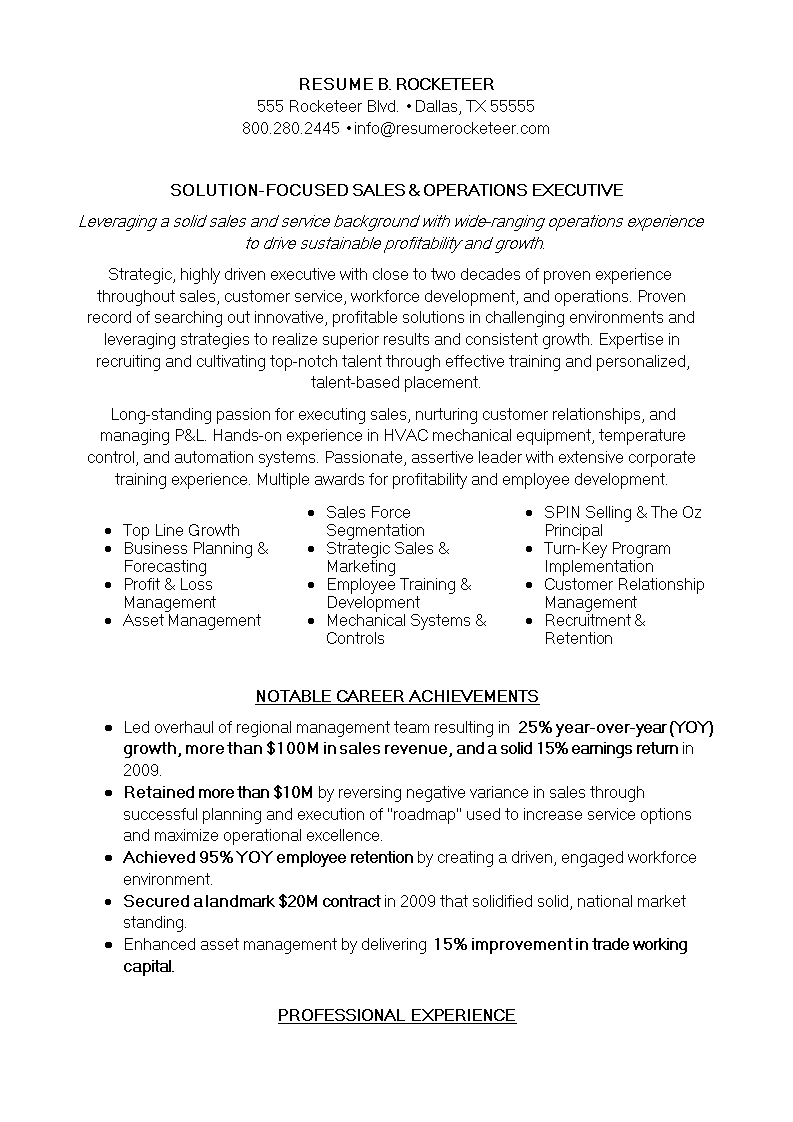 sales operations manager resume modèles