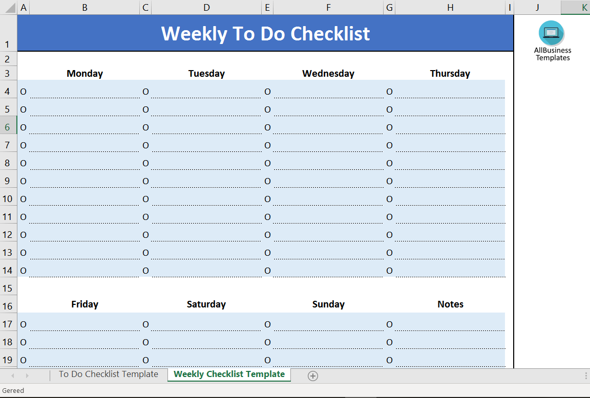 weekly to-do checklist excel template modèles