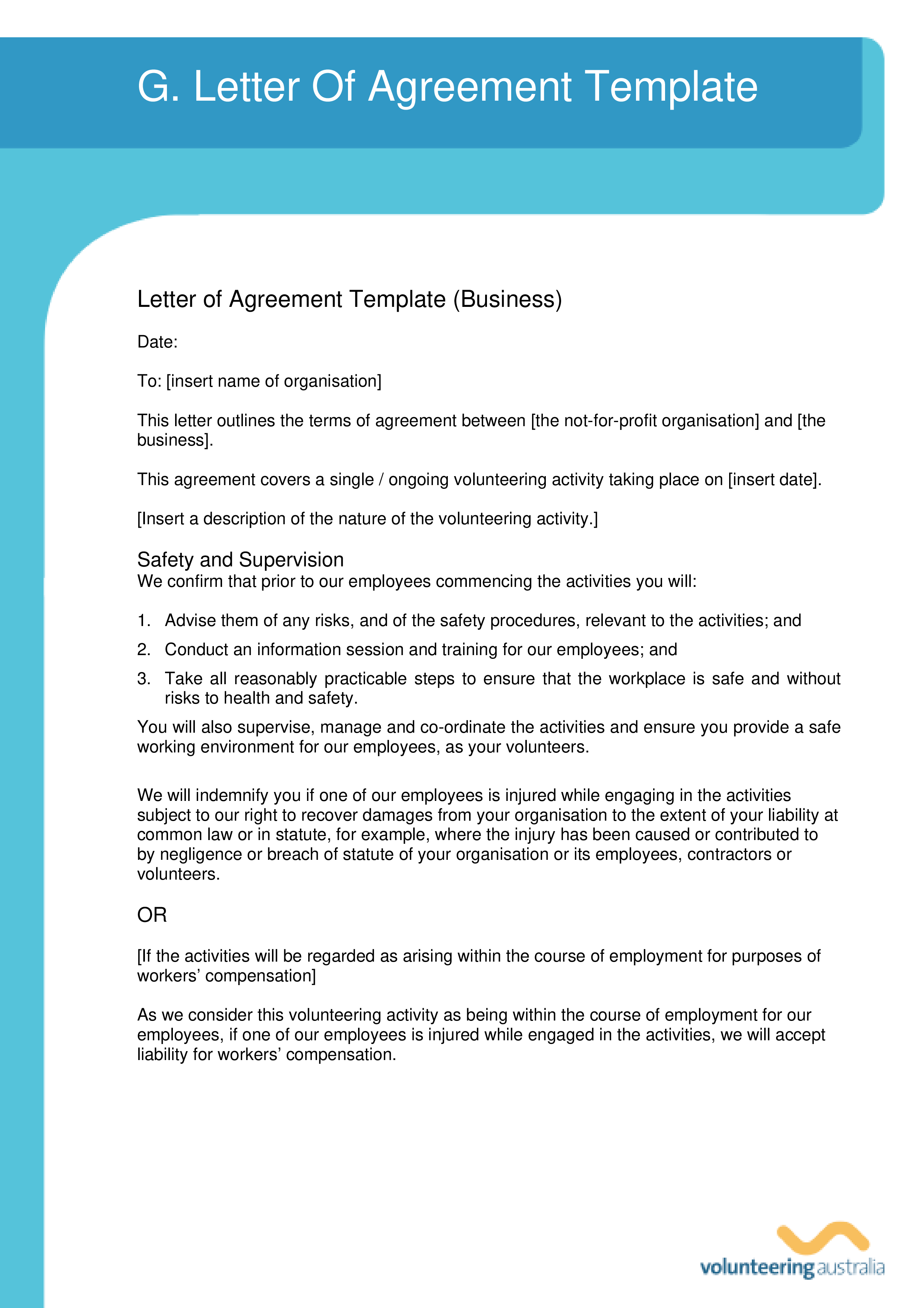 letter of agreement sample template