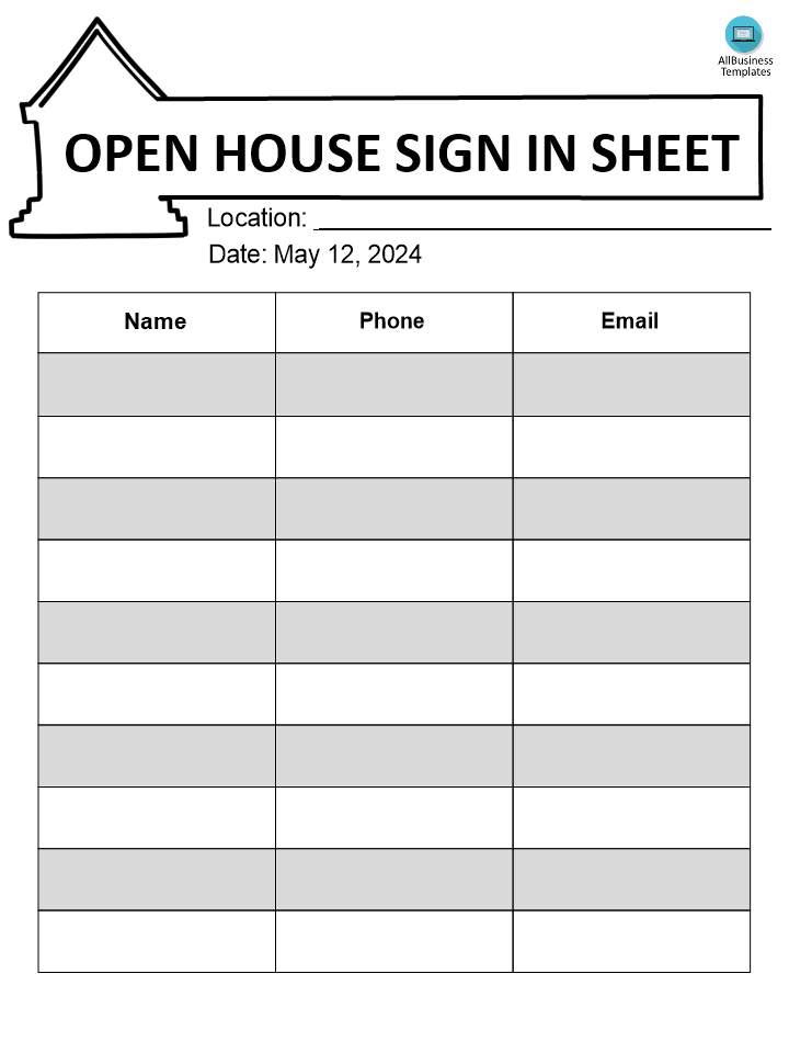 open house sign in sheet word doc template