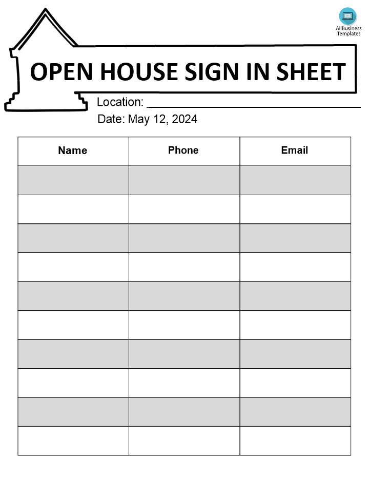 open house sign in sheet word doc Hauptschablonenbild