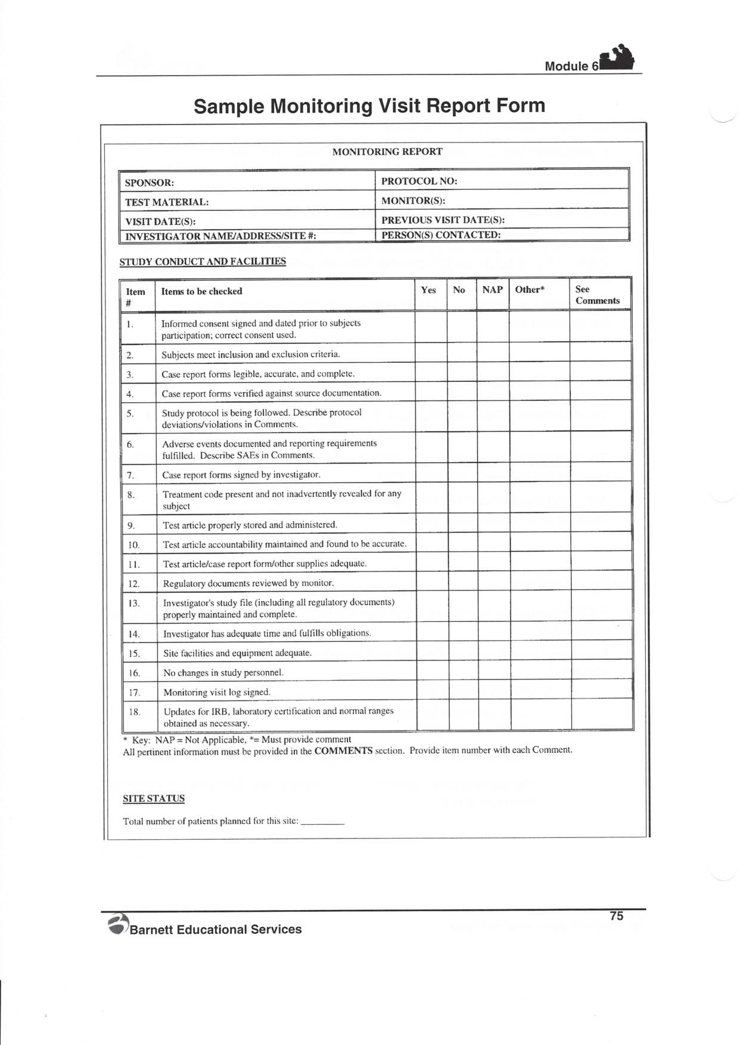 monitoring visit template