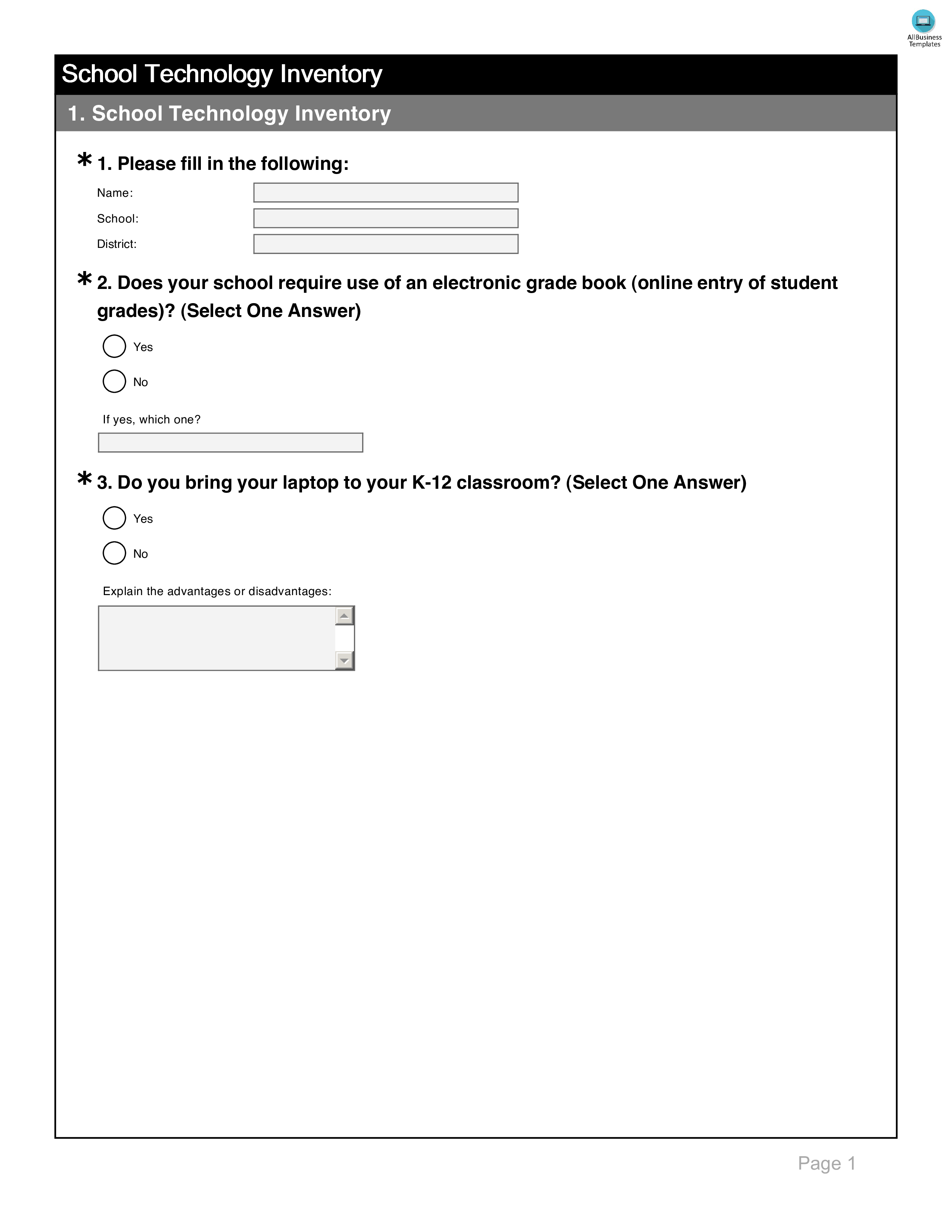 free school technology inventory templates at