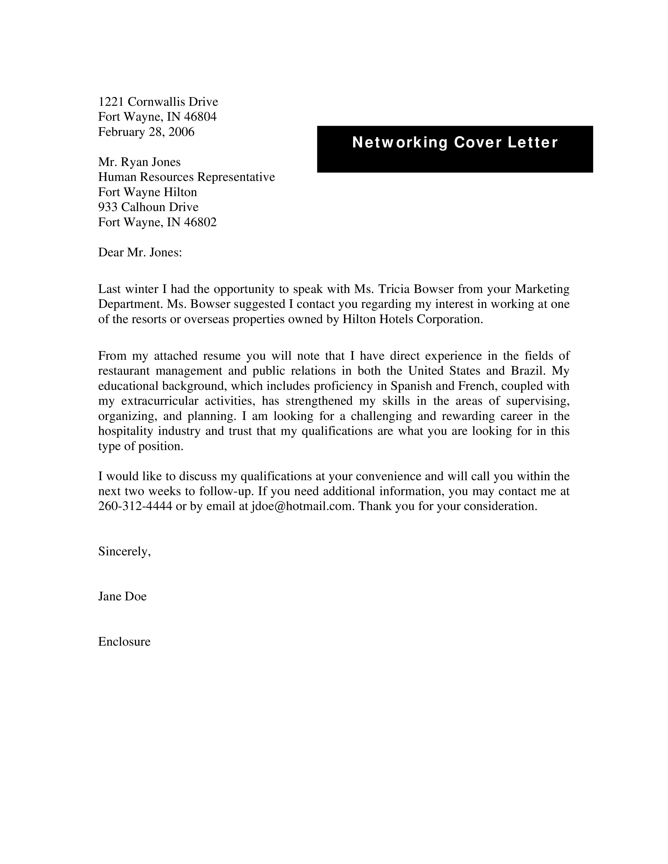 Networking Cover Letter main image