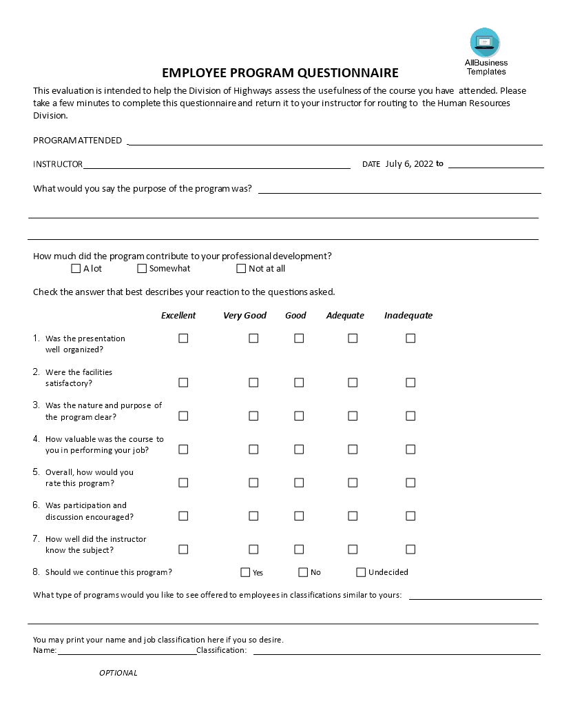 Transportation Employee Evaluation Form main image