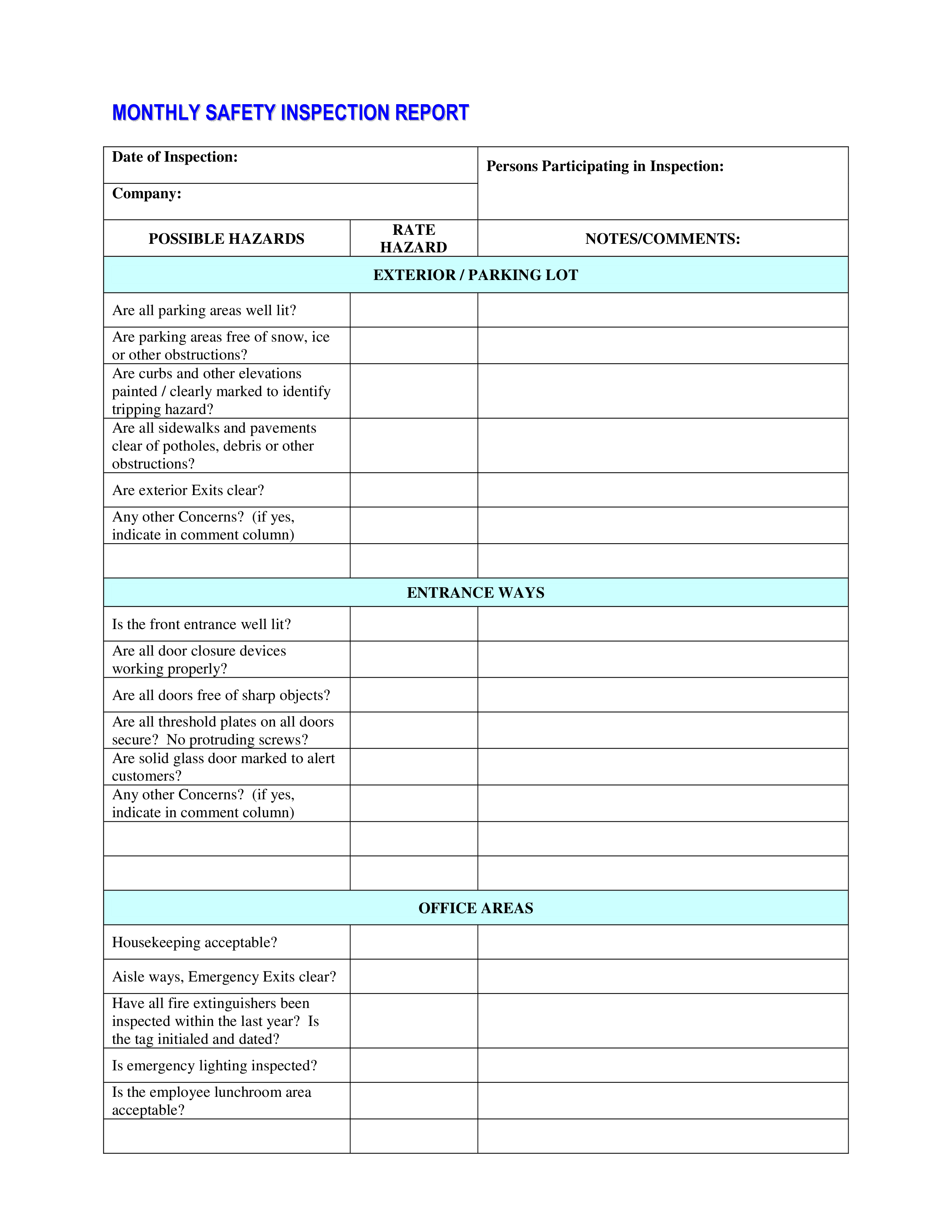 monthly safety report template