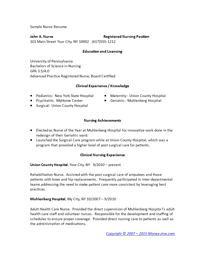 sample nursing graduate resume template