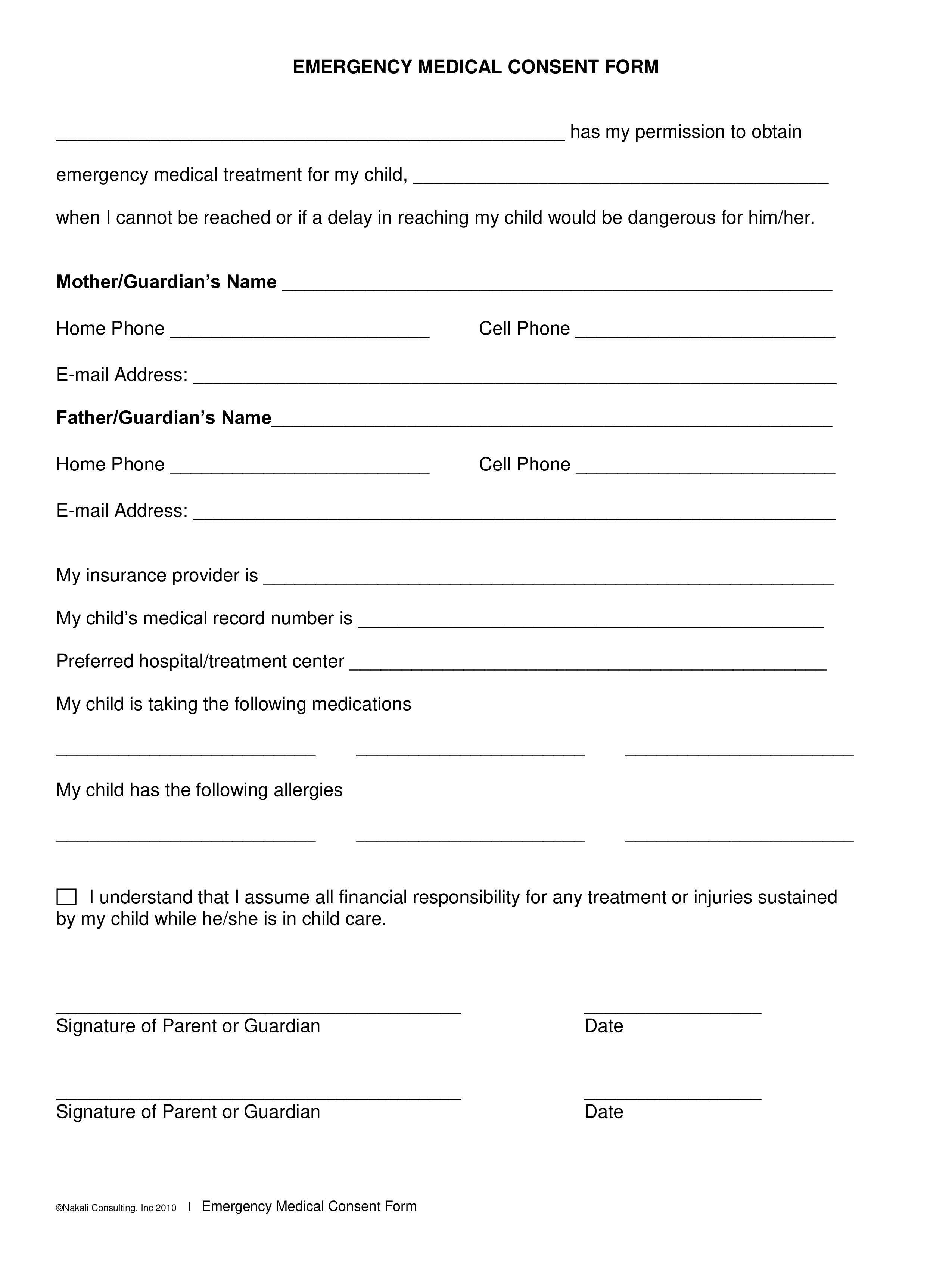 medical emergency consent form Hauptschablonenbild