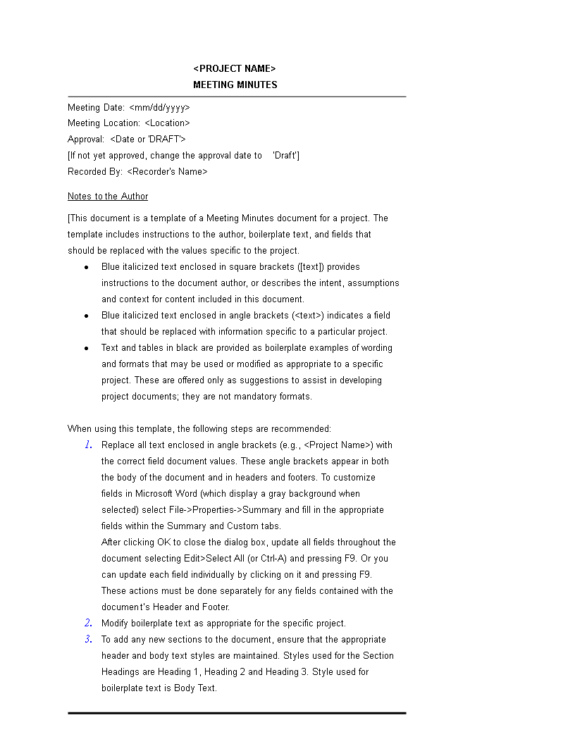 sample project meeting minutes Hauptschablonenbild