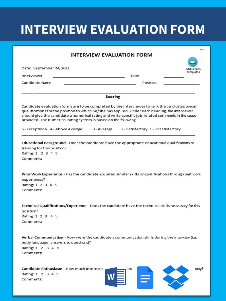 interview evaluation form Hauptschablonenbild