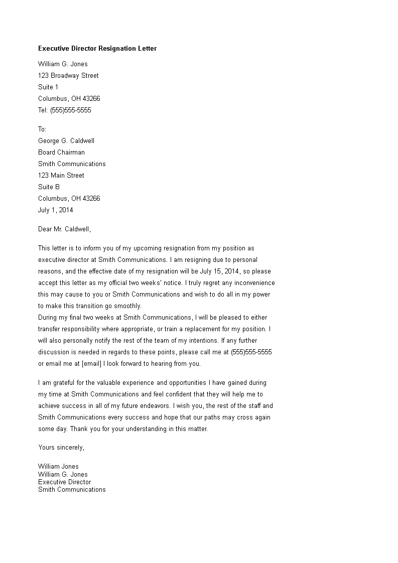 Executive Director Resignation Letter main image