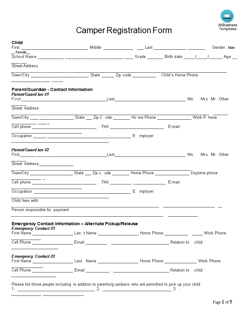 Camp Registration Form main image