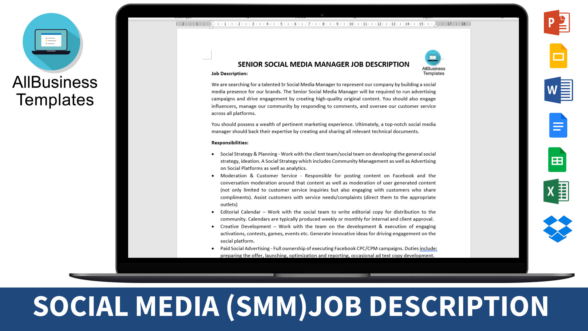 social media manager job description template