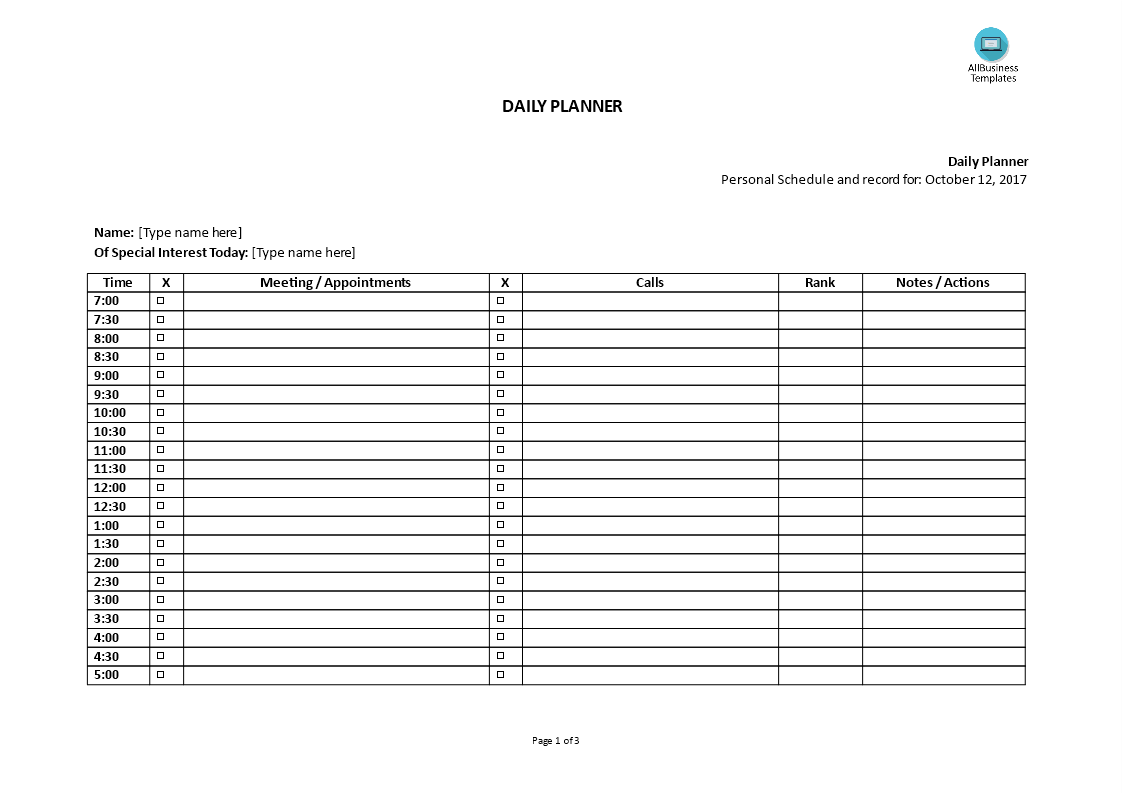 daily planner modèles