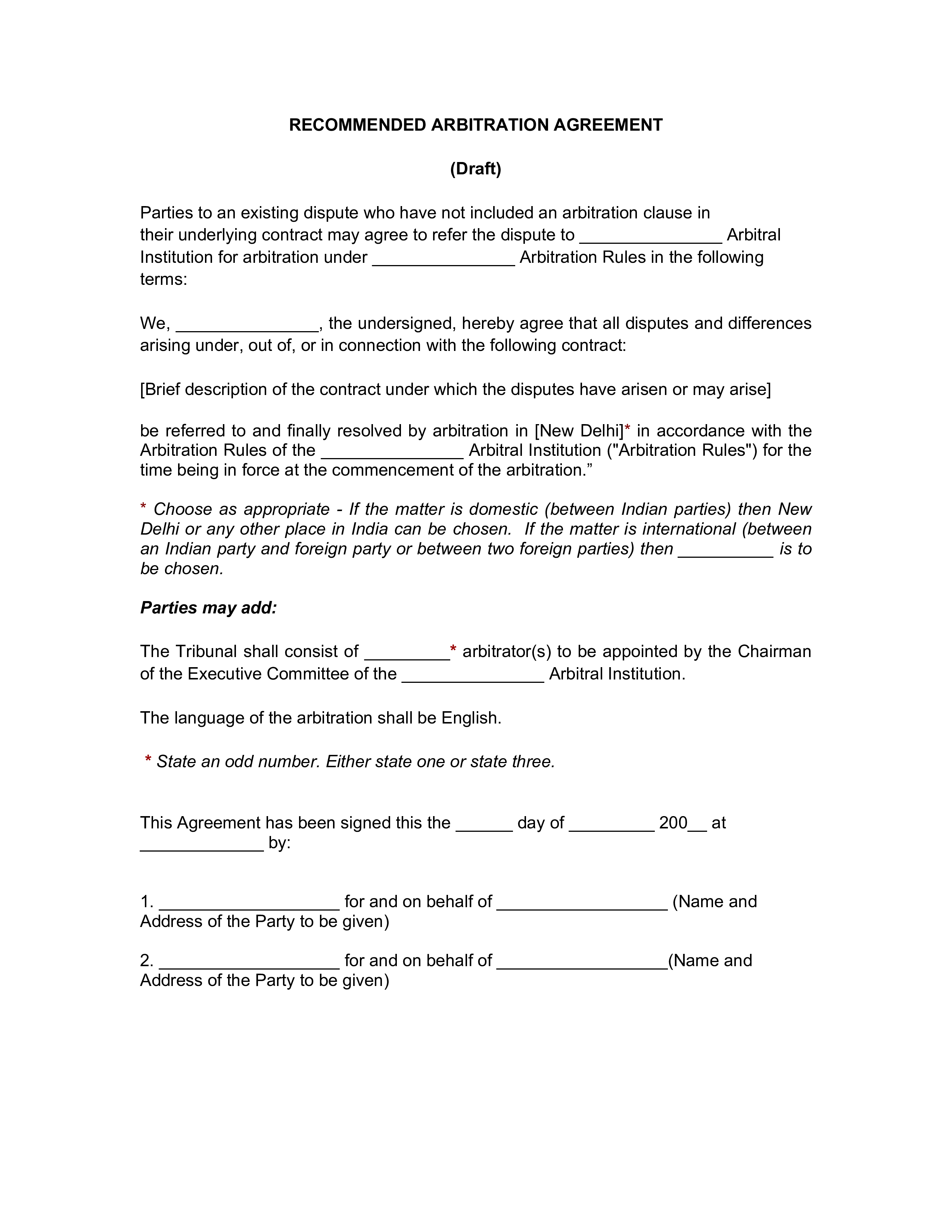 recommended arbitration agreement Hauptschablonenbild