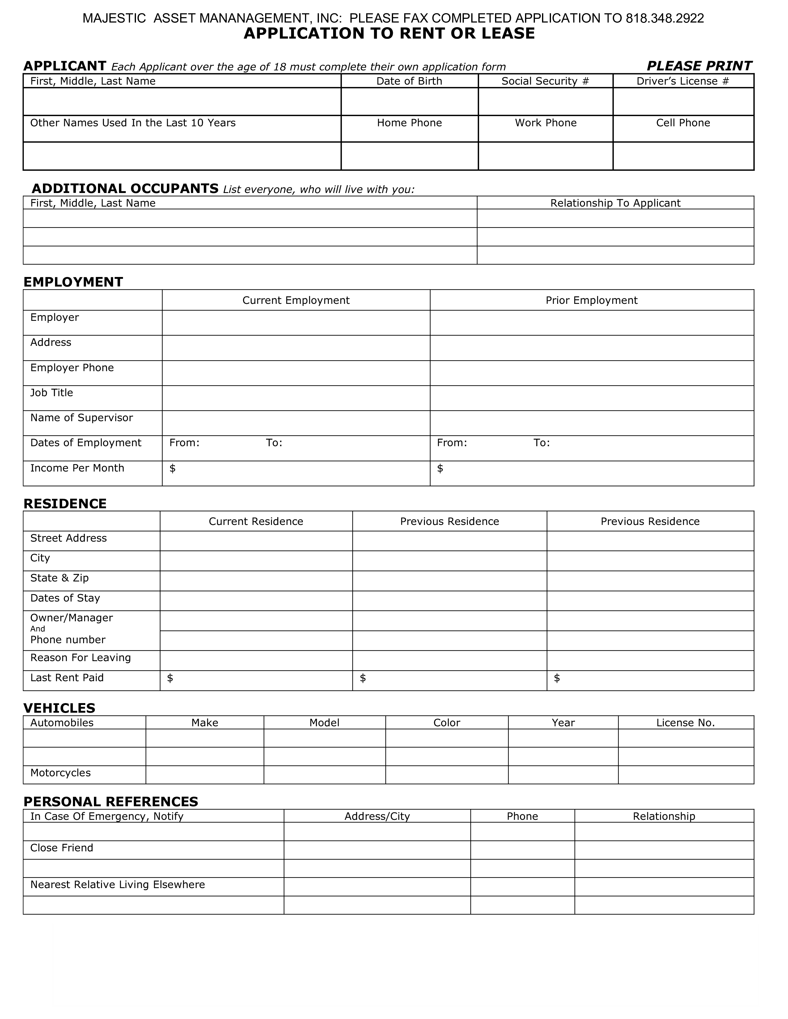apartment lease application template