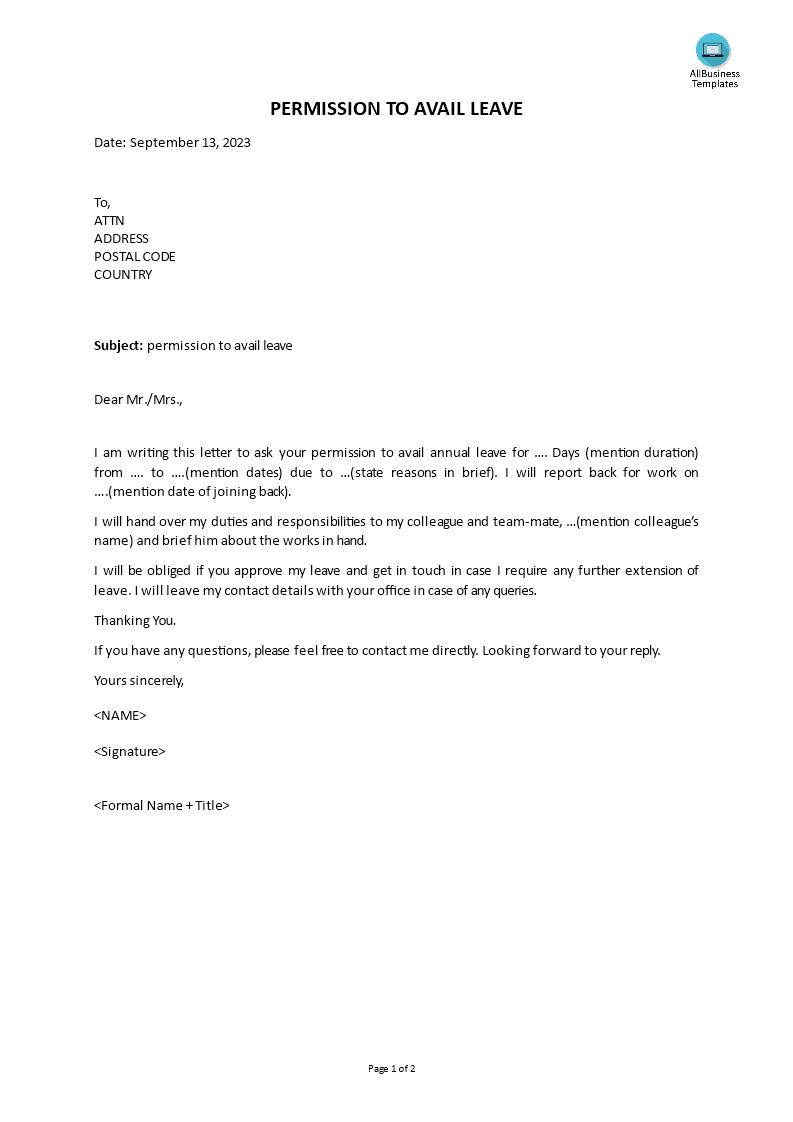 office leave letter voorbeeld afbeelding 