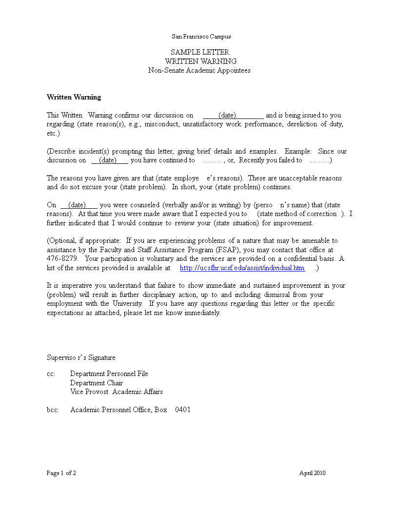 academic warning letter template