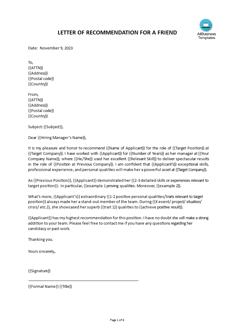  Recommendation Letter Sample Employee Allbusinesstemplates