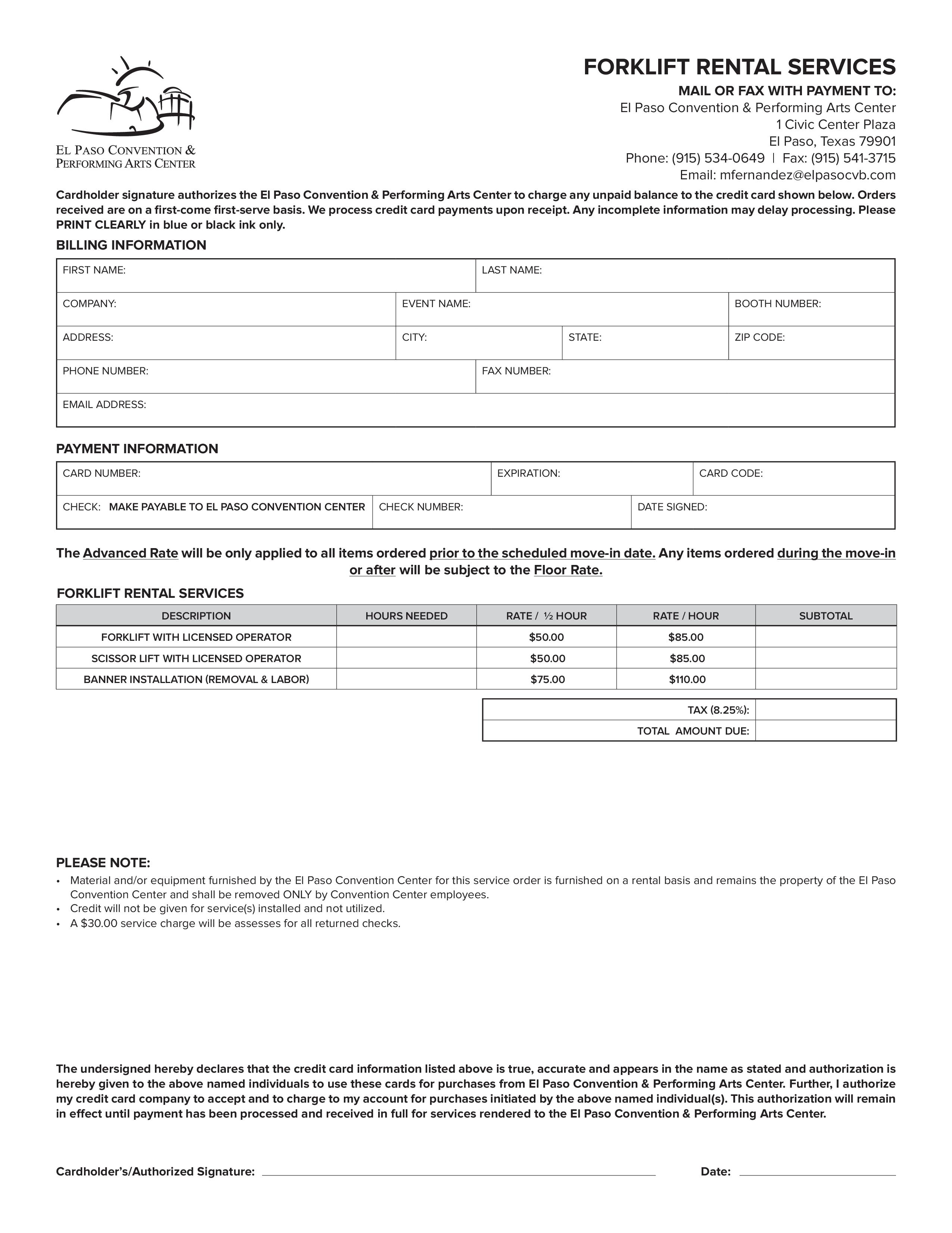 Rental Services Order Form 模板