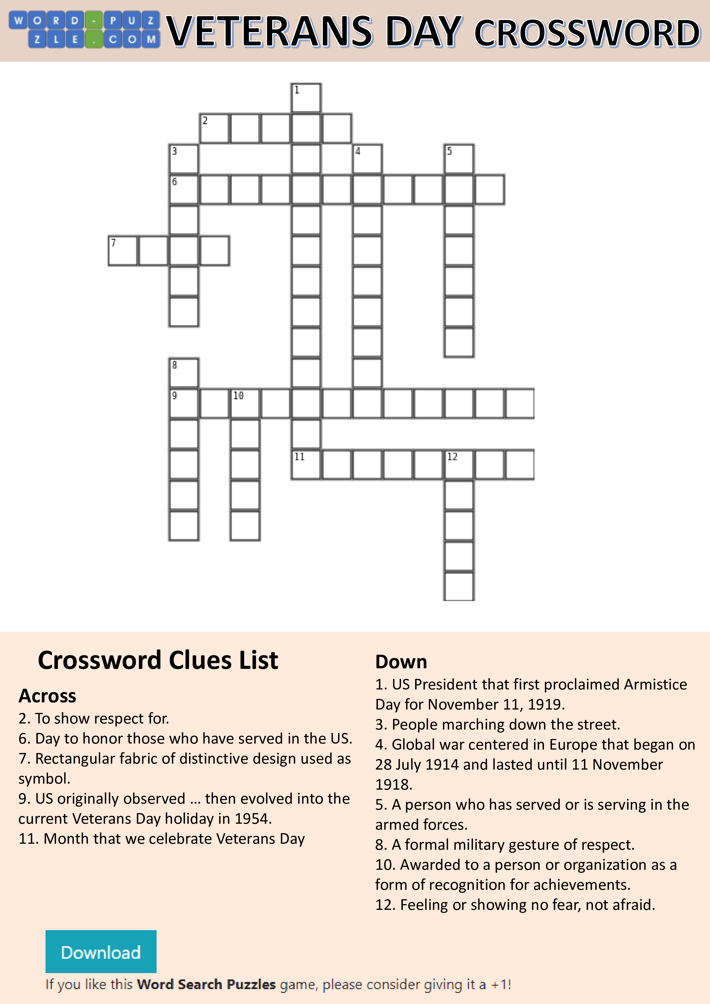 Veterans Day Crossword Puzzle main image