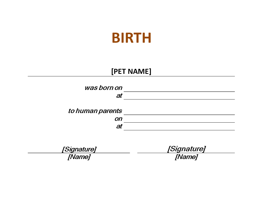 pet certificate of birth voorbeeld afbeelding 