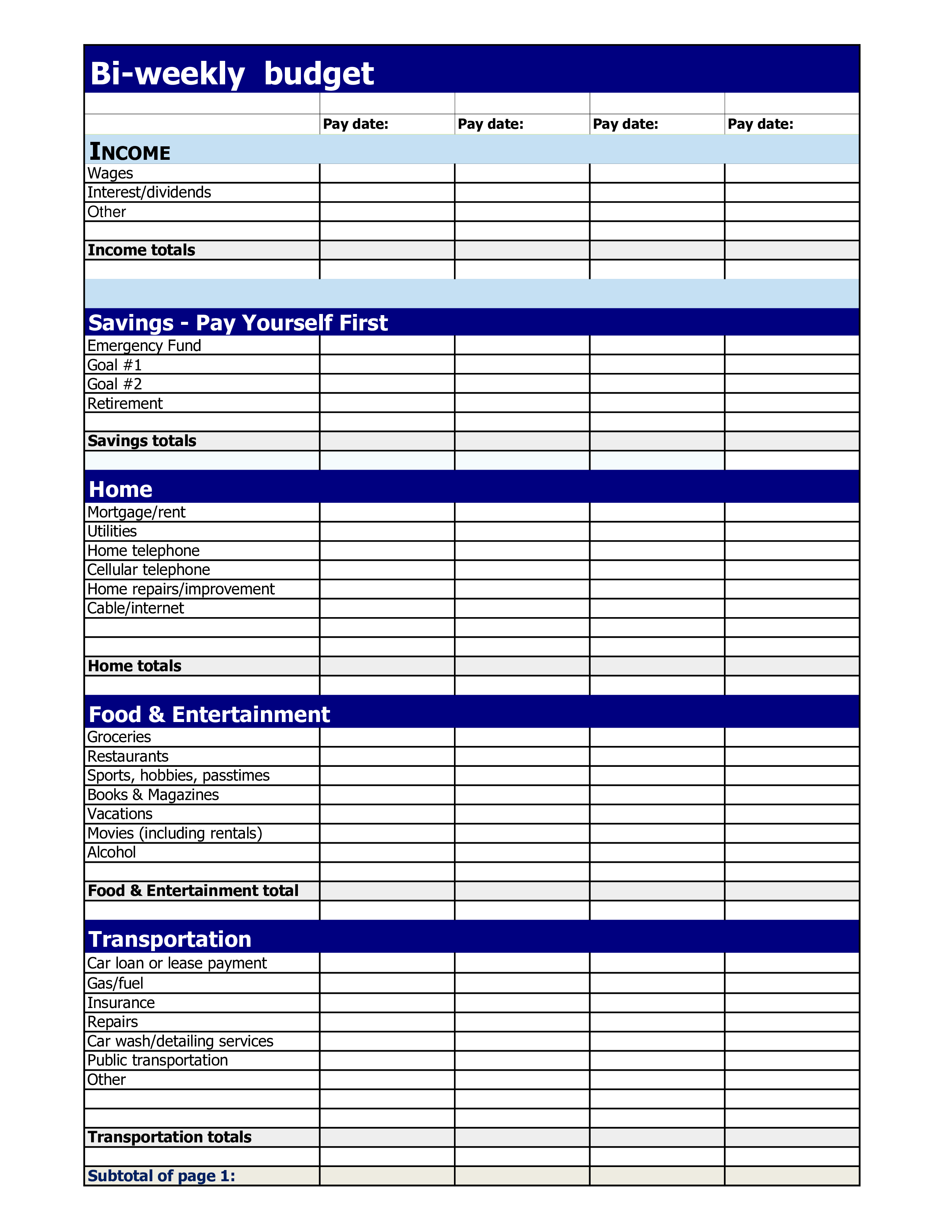 Bi Weekly Budget Form main image