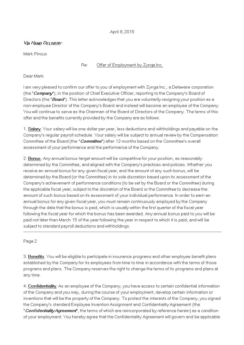employement consultant offer letter template
