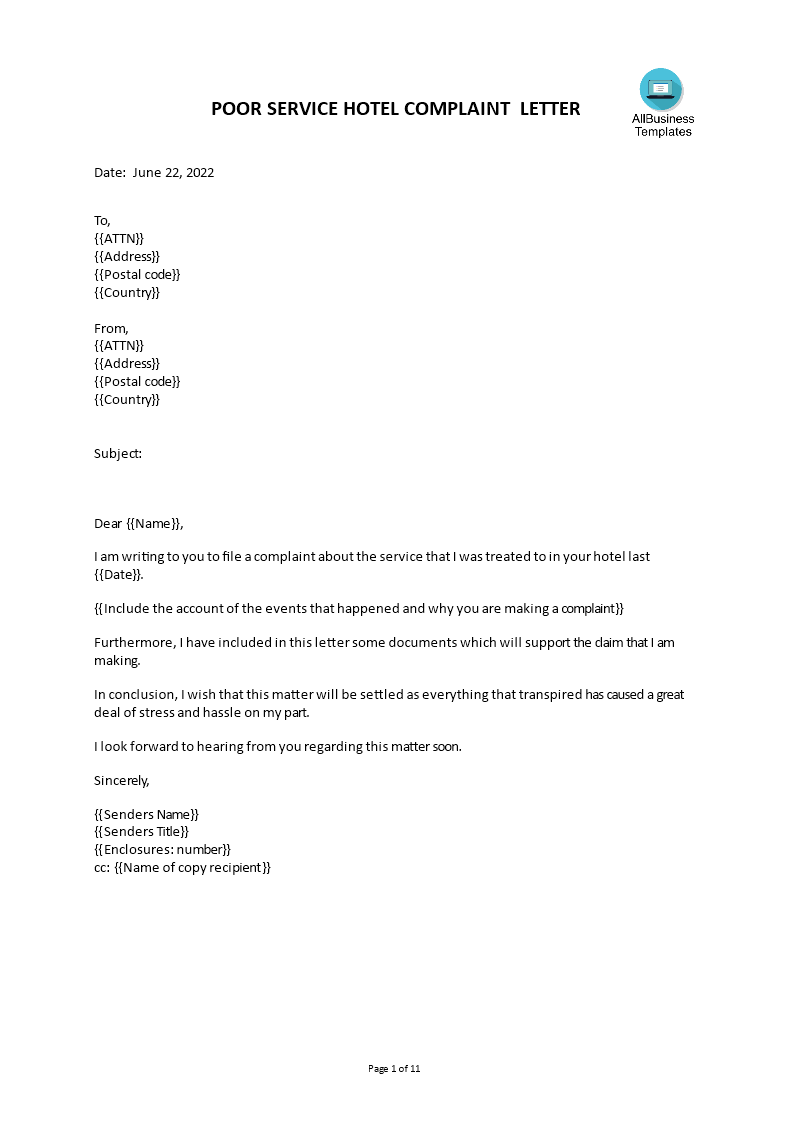 complaint letter for poor customer service template