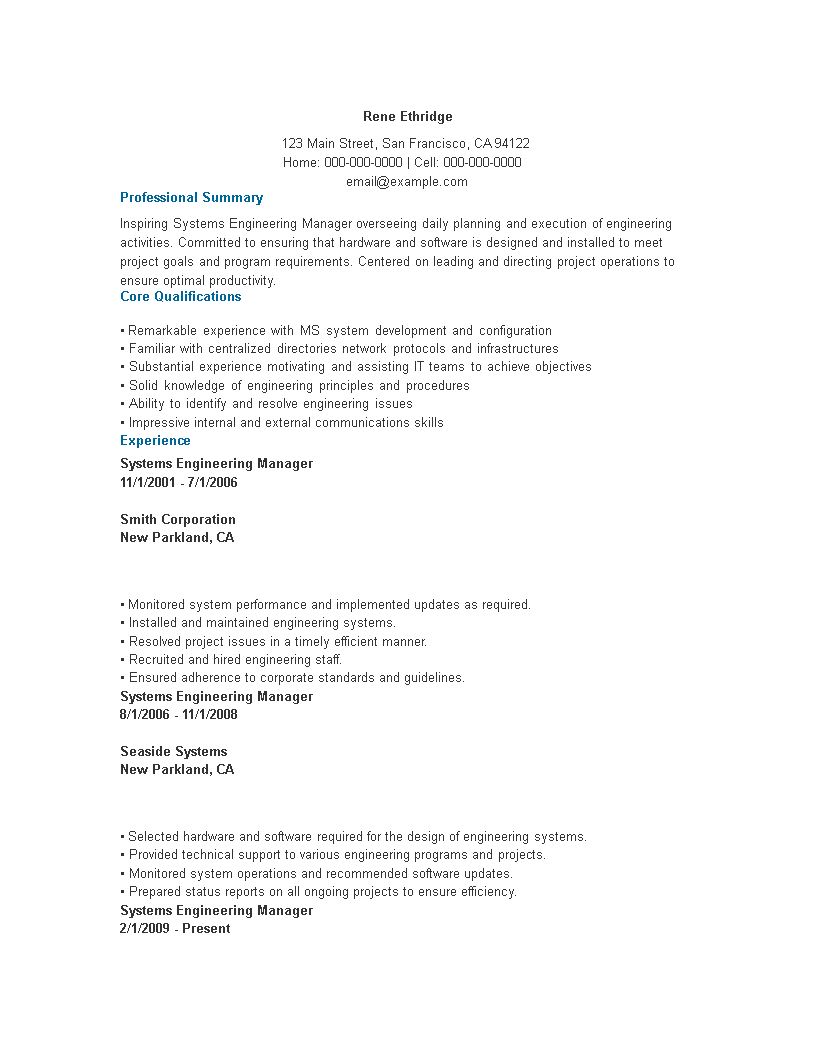 Software Engineering Manager Resume main image