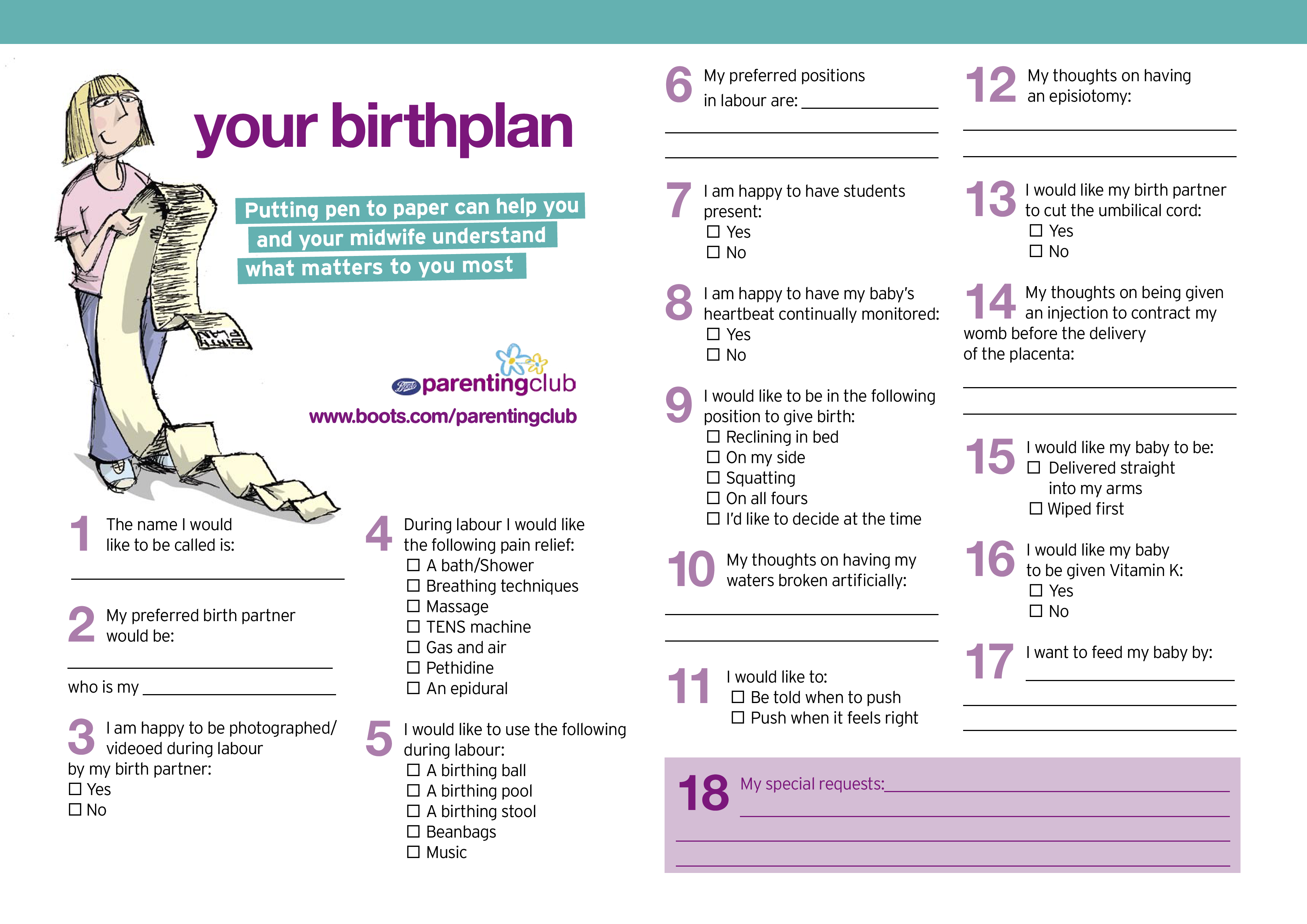 persoanl birth plan template