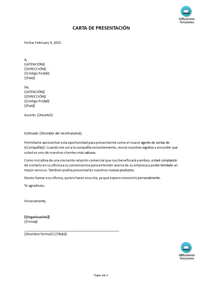 carta de presentación Hauptschablonenbild