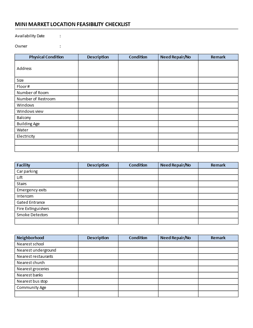 mini market location feasibility checklist Hauptschablonenbild