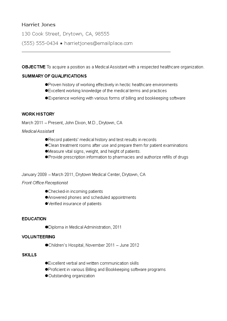 medical clinical assistant resume voorbeeld afbeelding 