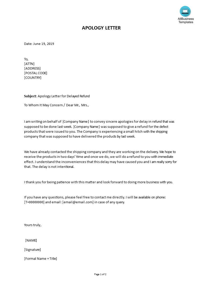 Apology Letter To Customer For Delay from www.allbusinesstemplates.com