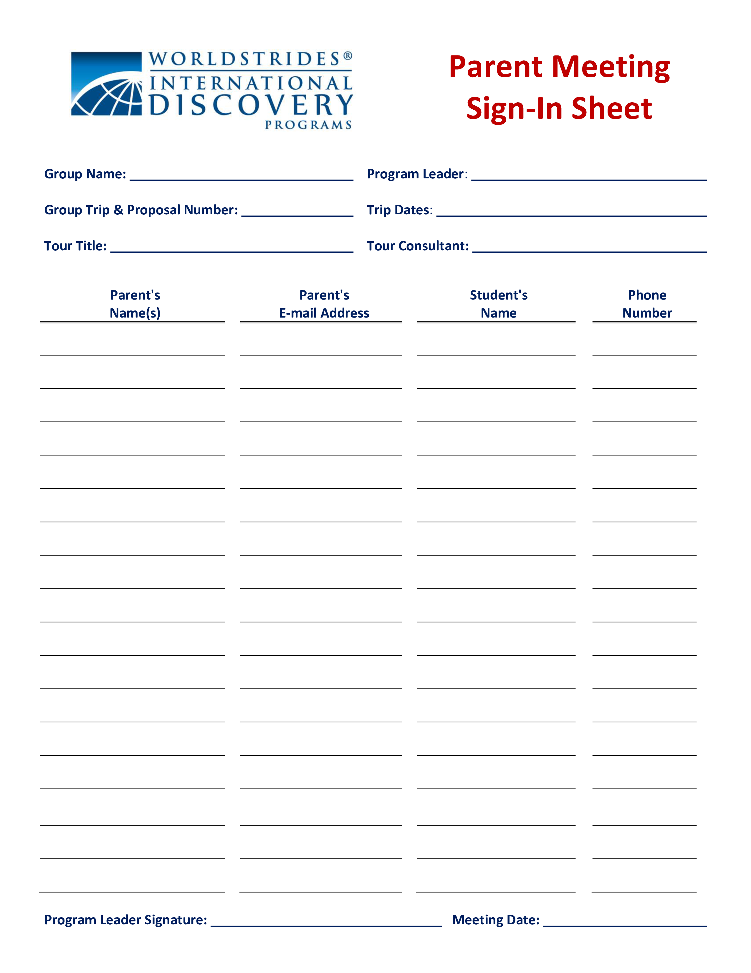 parent meeting sign in sheet modèles