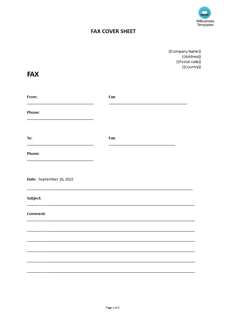 fax voorblad google docs template