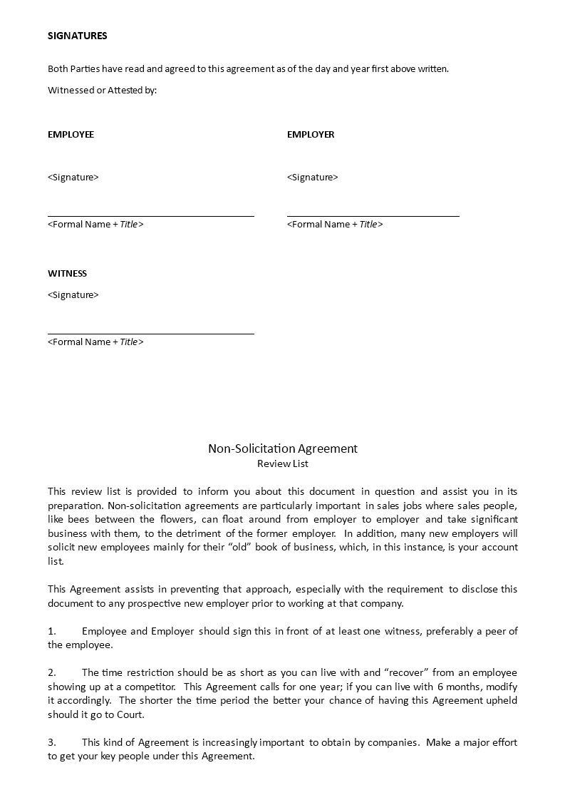 Non Solicitation Agreement Templates At Allbusinesstemplates