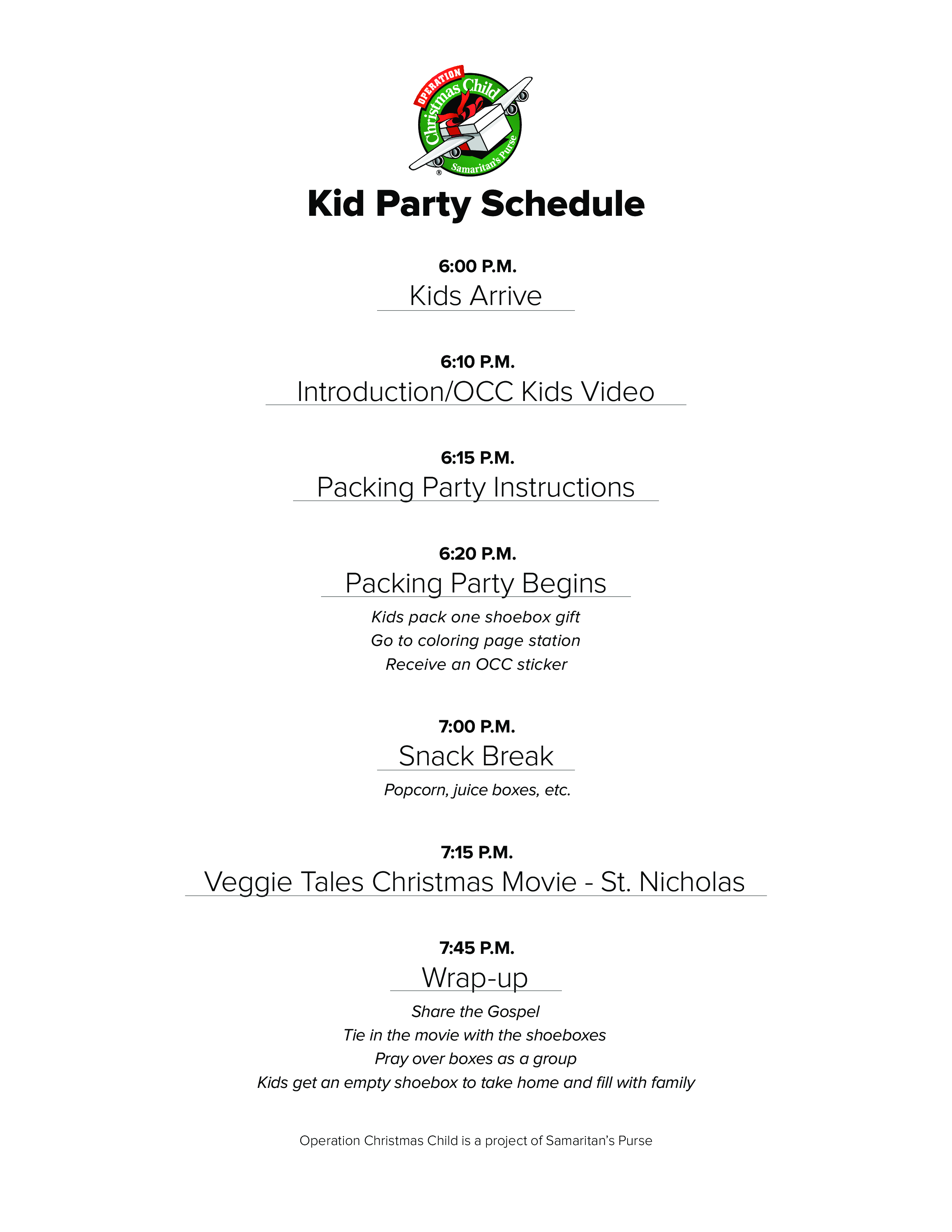 kid's party schedule template