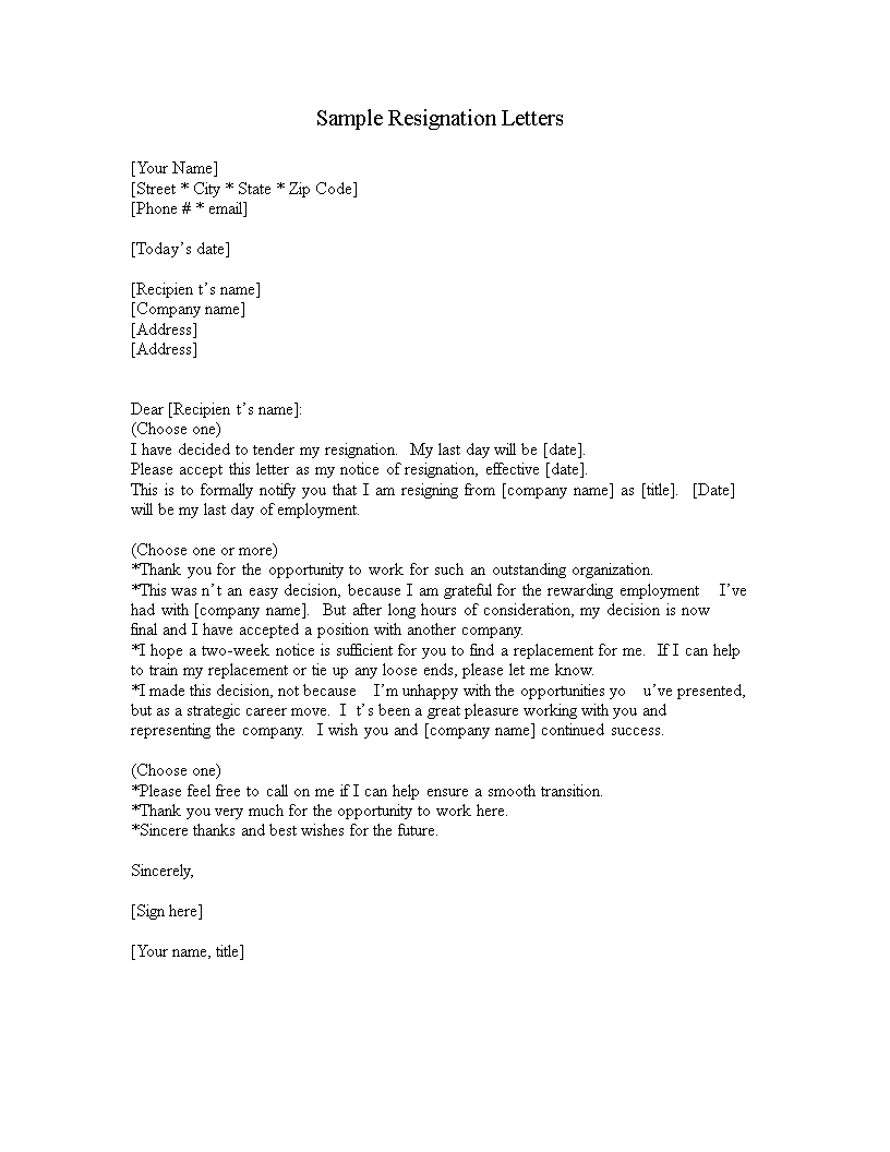 simple corporate resignation letter template