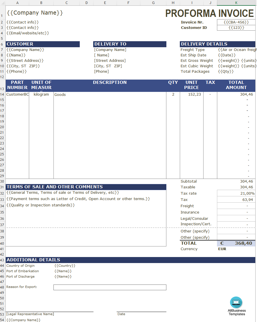 template ng proforma invoice template