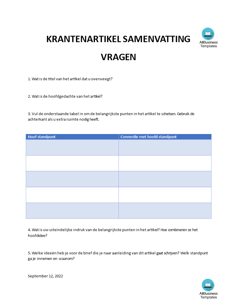 Krantenartikel template 模板