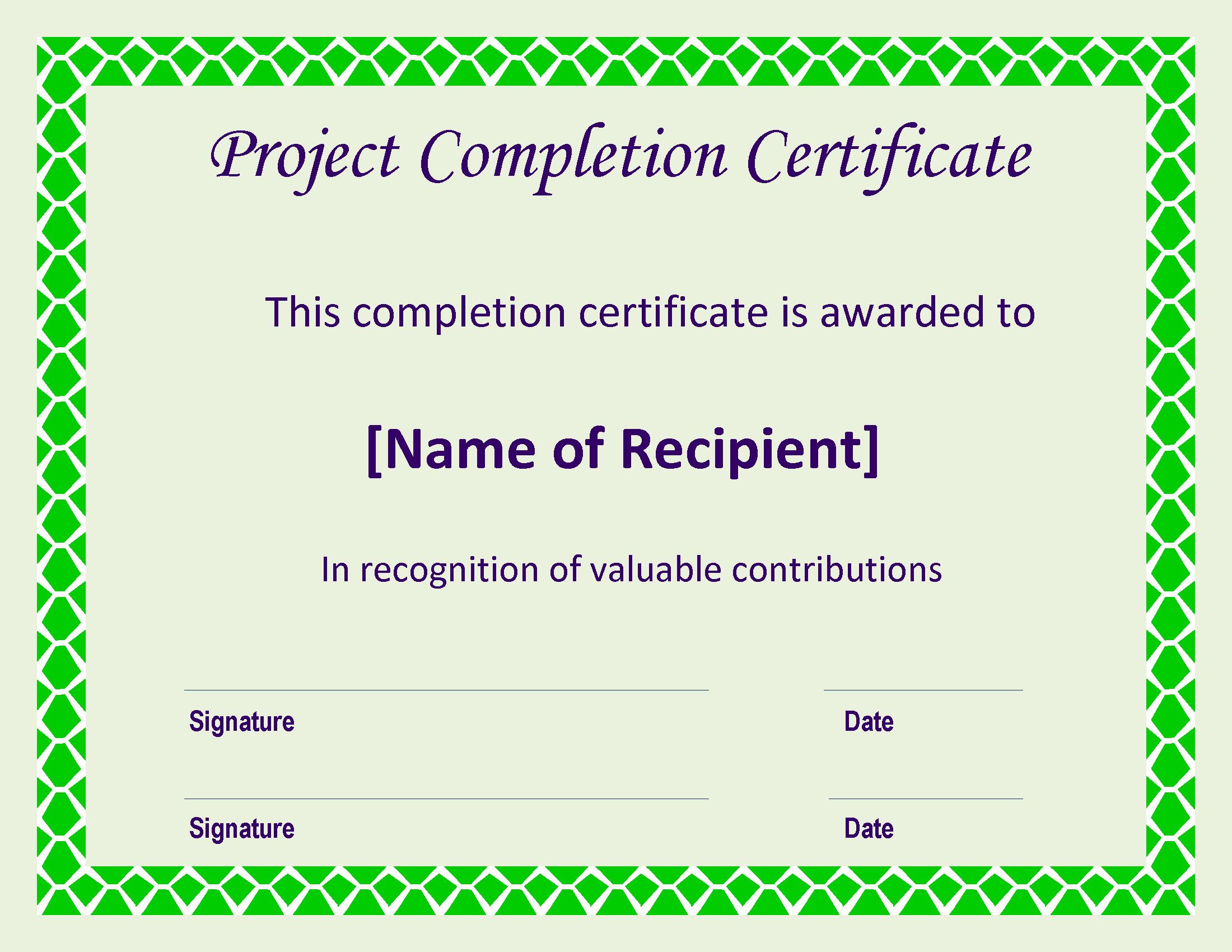 certificate of completion project template