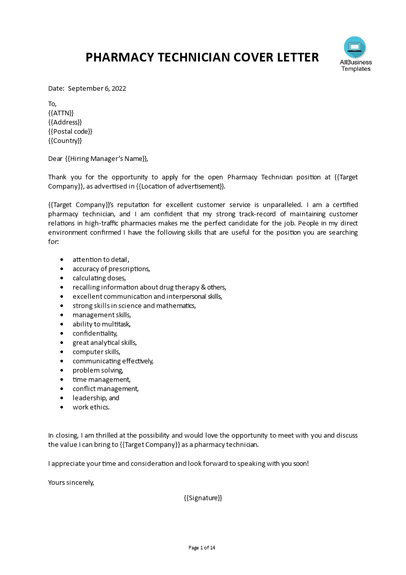 pharmacy technician letter voorbeeld afbeelding 