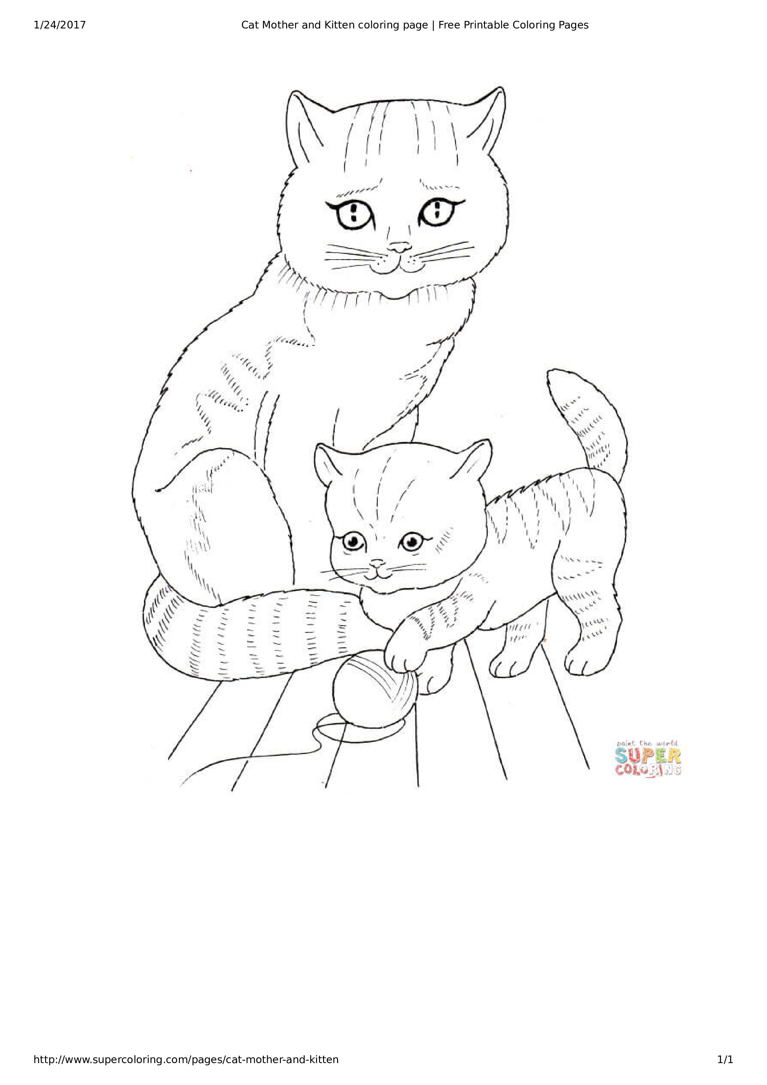 Cat And Kitten Coloring Page 模板