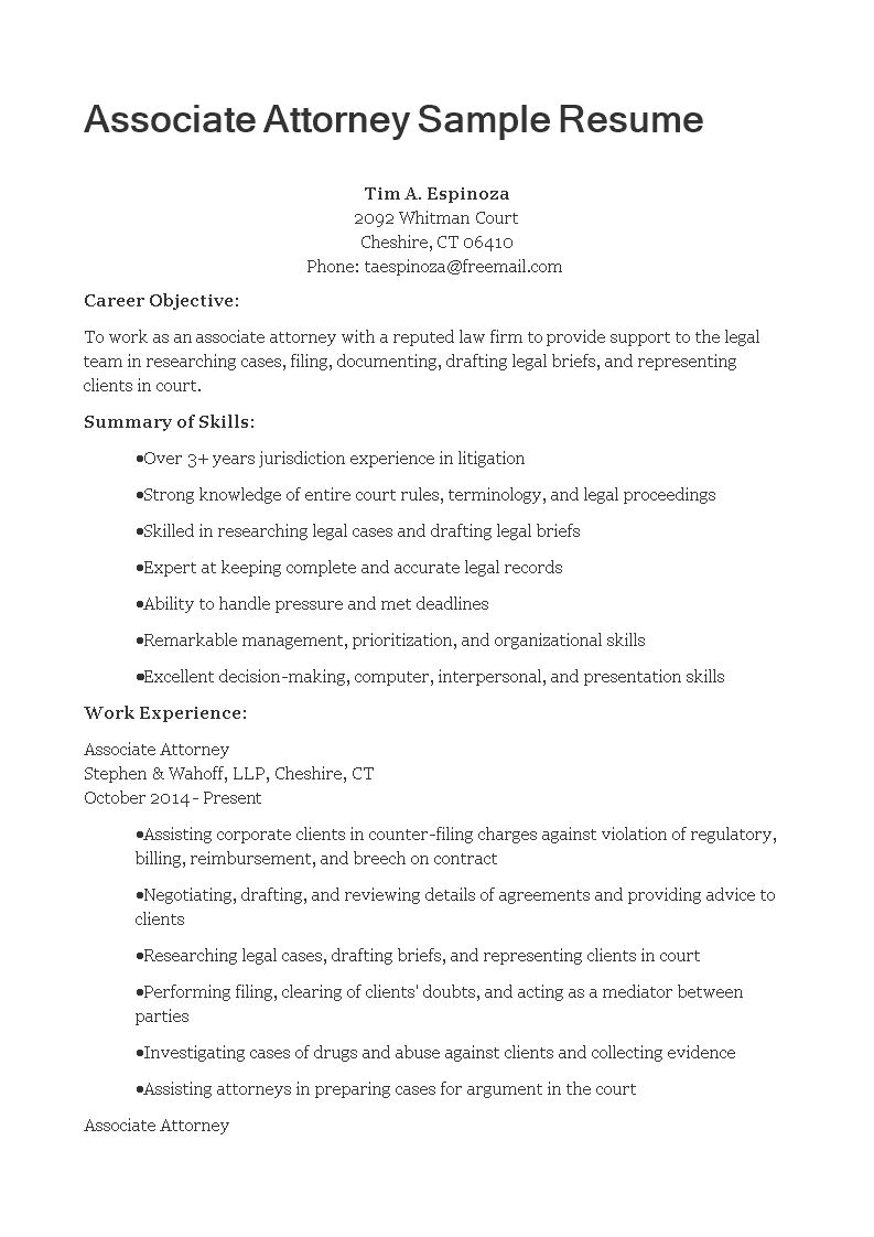 associate attorney resume modèles