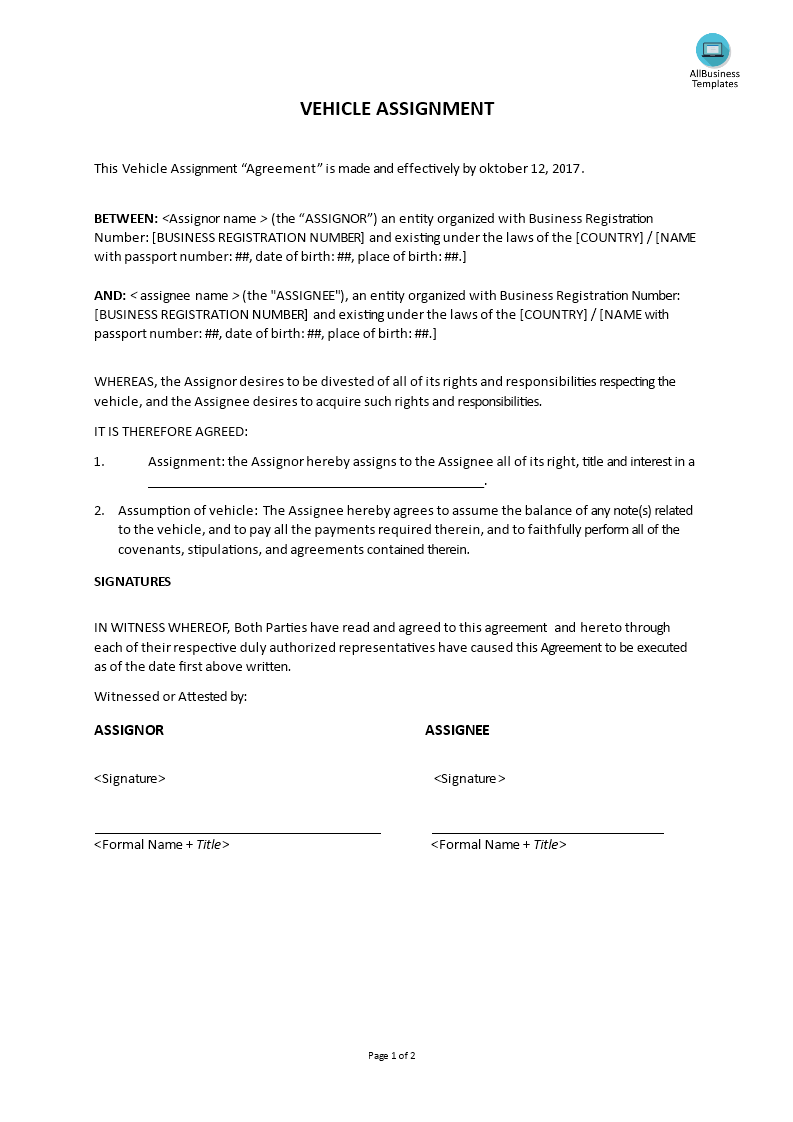 company car assignment letter sample