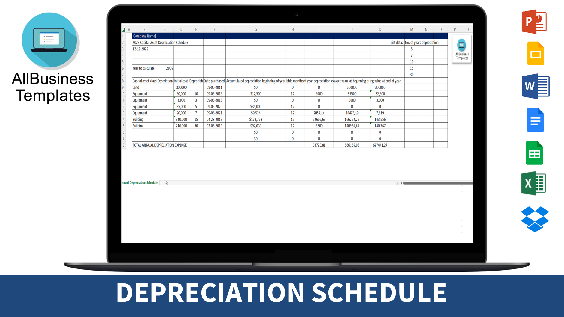 depreciation schedule template example template
