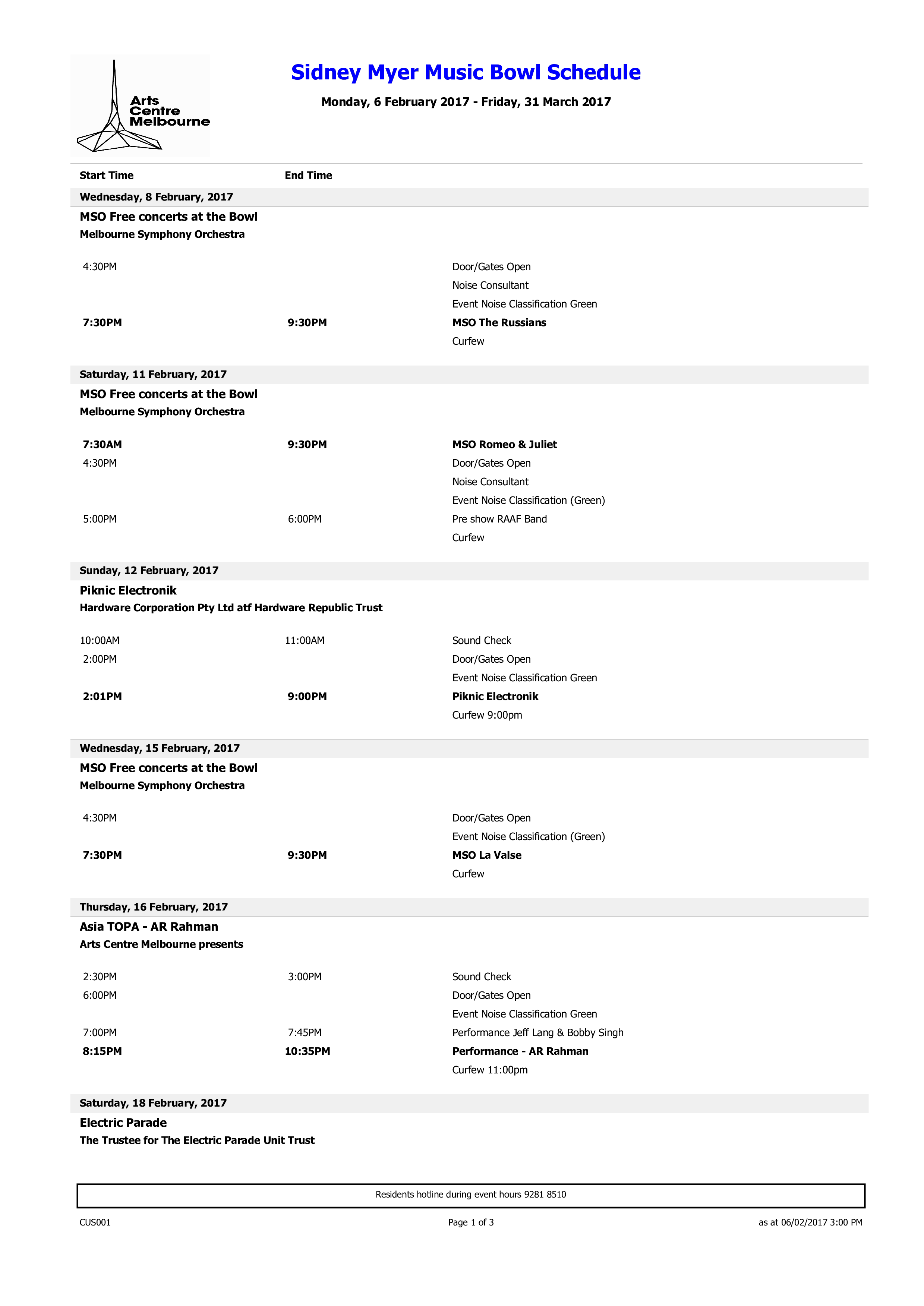 Printable Music Bowl Schedule 模板